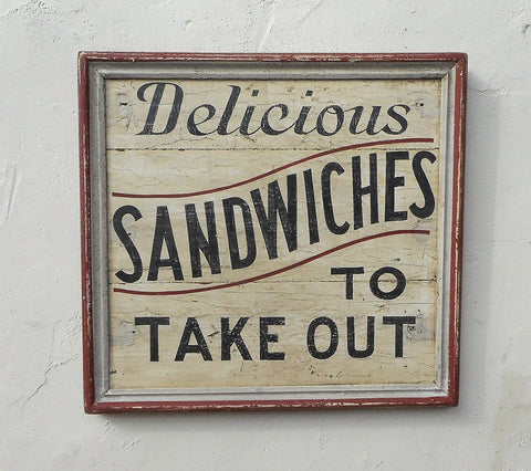 Delicious Sandwiches to Take Out White with Red Trim Amercana Art