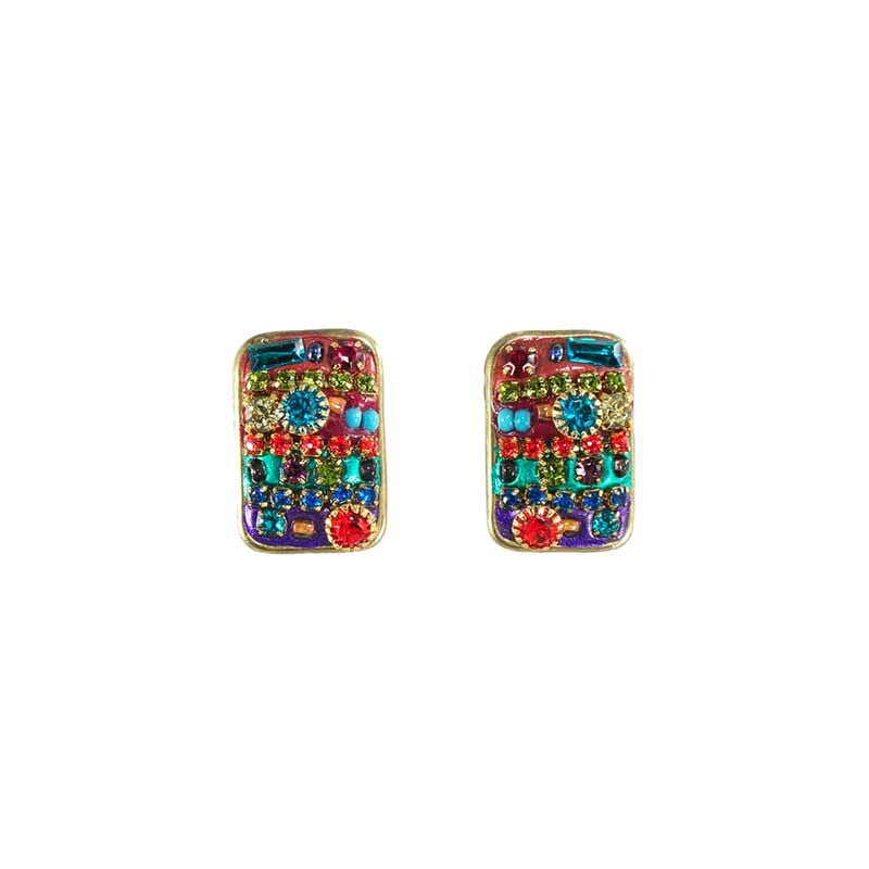 Multi Bright Rectangle Post Earrings by Michal Golan