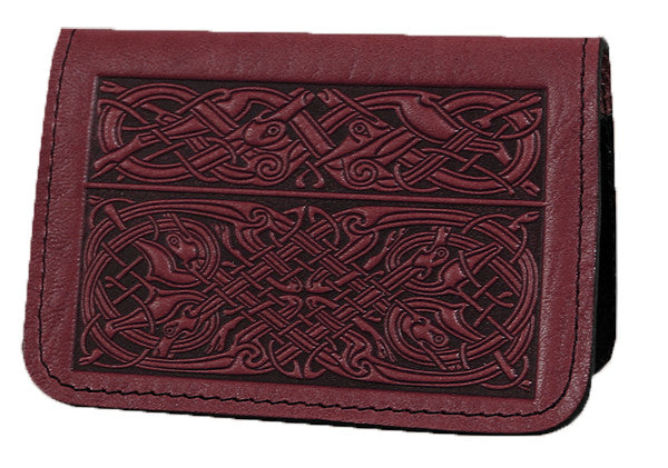 Leather Card Holder  - Celtic Hounds in Wine