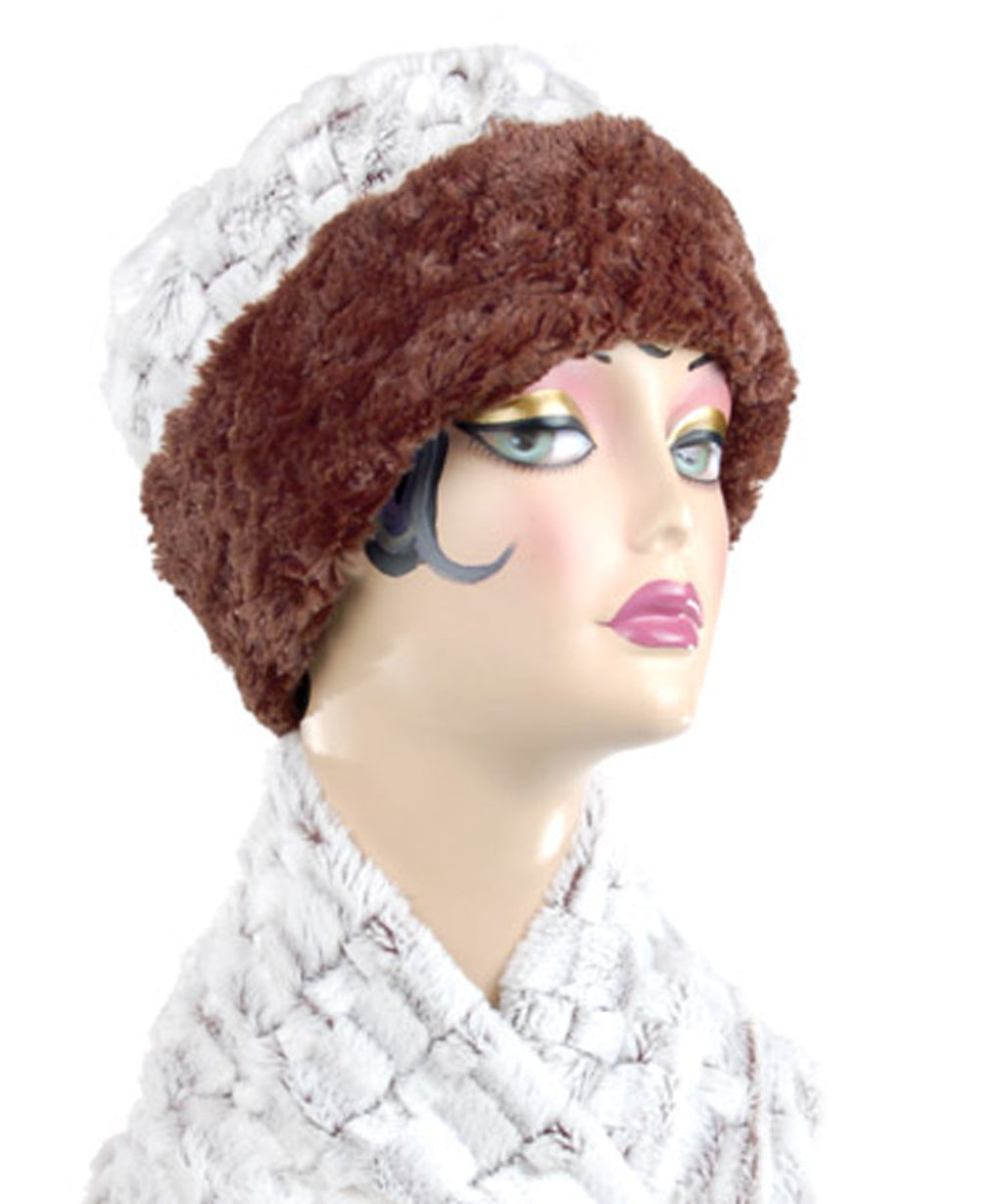 Ivory Tower With Chocolate Luxury Faux Fur Cuffed Pillbox Hat