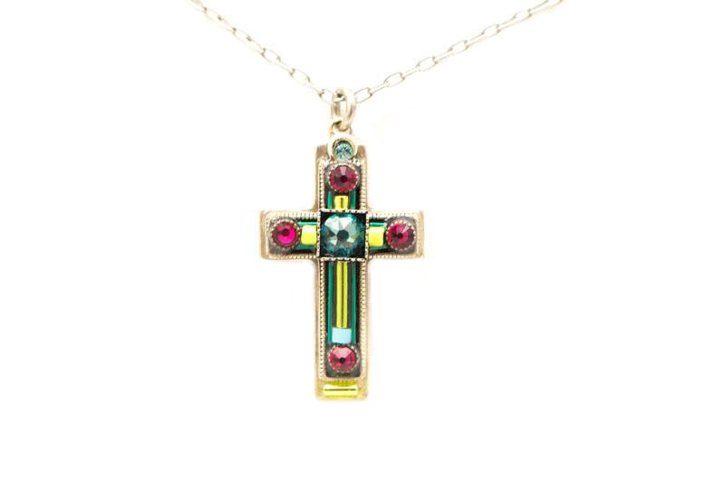 Light Turquoise Medium Cross Necklace by Firefly Jewelry