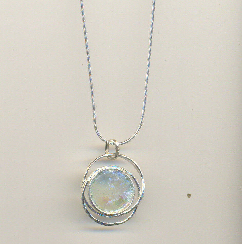 Ringed Round Patina Roman Glass Necklace
