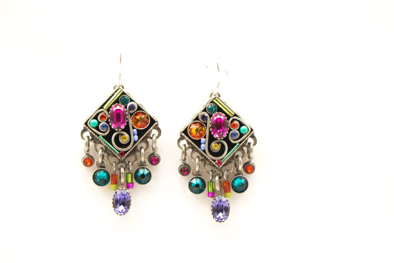 Multi Color Diamond Swirl Dangle Earrings by Firefly Jewelry