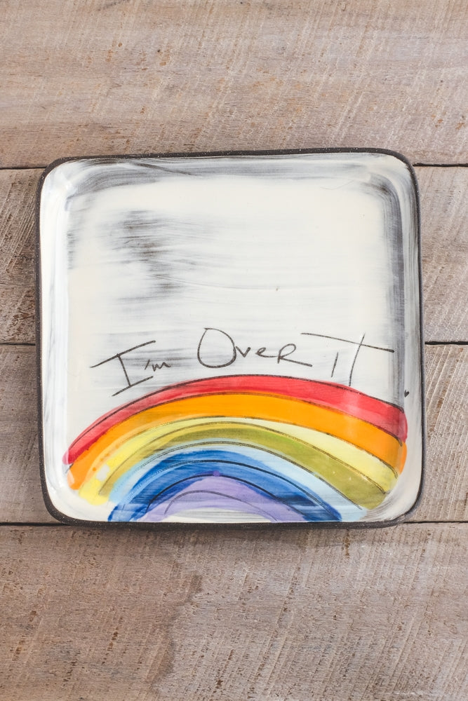 Over It Small Square Plate Hand Painted Ceramic