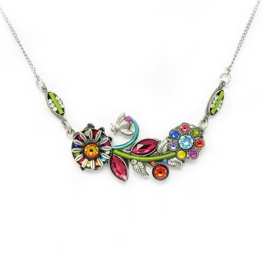 Multi Color Buzzing Botanical Flower Necklace by Firefly Jewelry