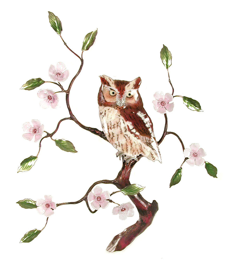 Screech Owl in Cherry Blossom Tree Wall Art by Bovano Cheshire
