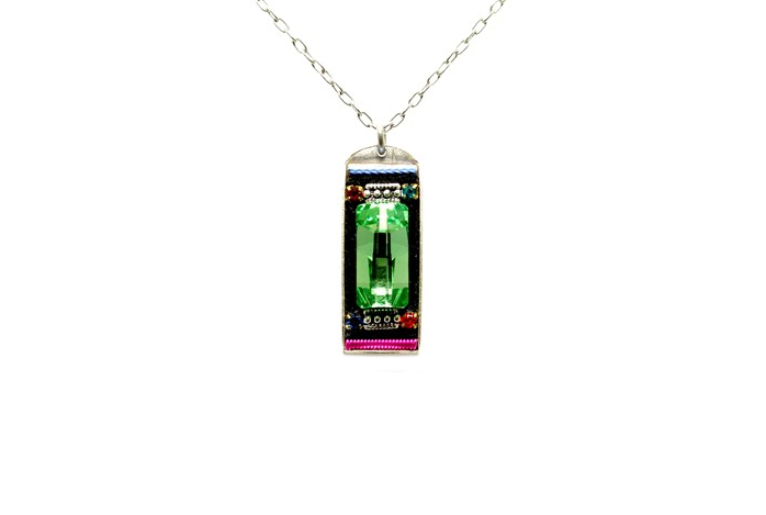 Multi Color Baguette Pendant with Rectangular Crystal by Firefly Jewelry