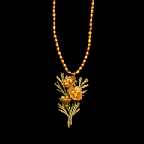 California Poppy 16'' Adj. Pendant on Chain By Michael Michaud