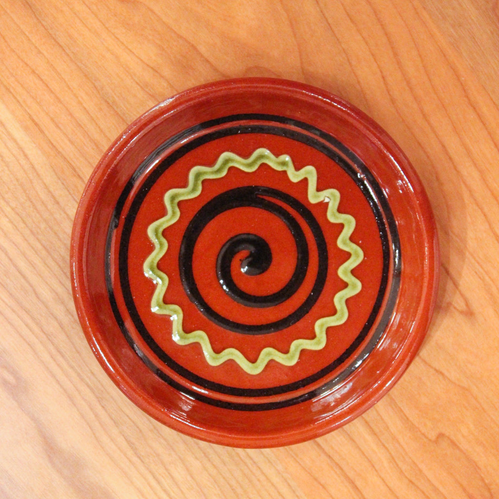 Redware Coaster with Black Swirl