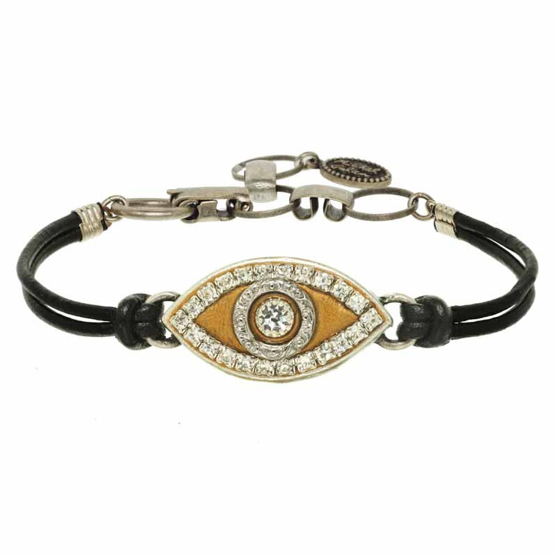 Gold and Silver Eye Leather Bracelet by Michal Golan