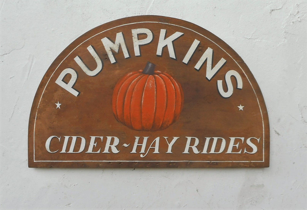 Pumpkins Cider Hay Rides with Painted Pumpkin (Half Round) Americana Art