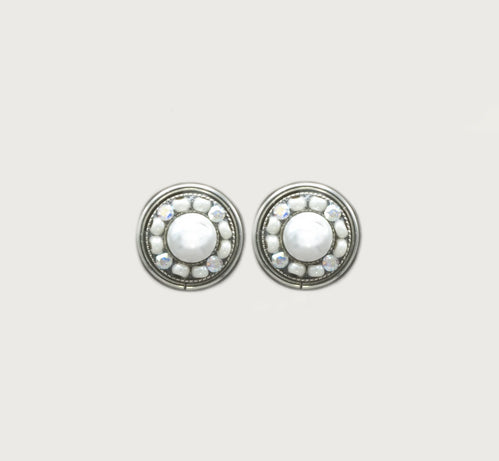 White Pearl Flora Round Post Earrings by Firefly Jewelry