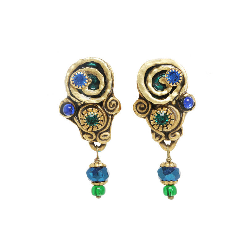 Emerald Swirl with Dangle Post Clip Earrings by Michal Golan
