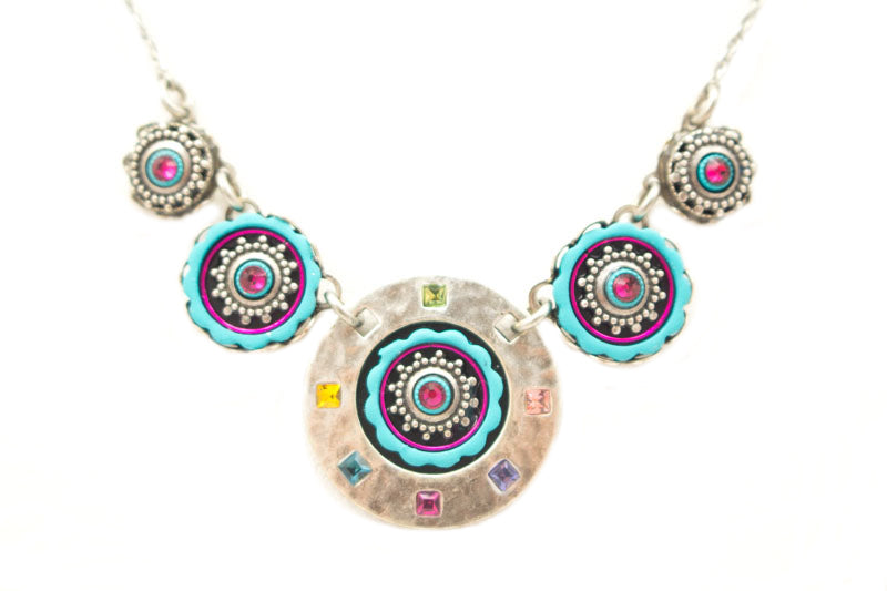 Multi Color Hammered Metal Circle Necklace by Firefly Jewelry