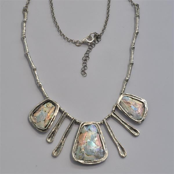 Mixed Rectangles Patina Roman Glass Necklace