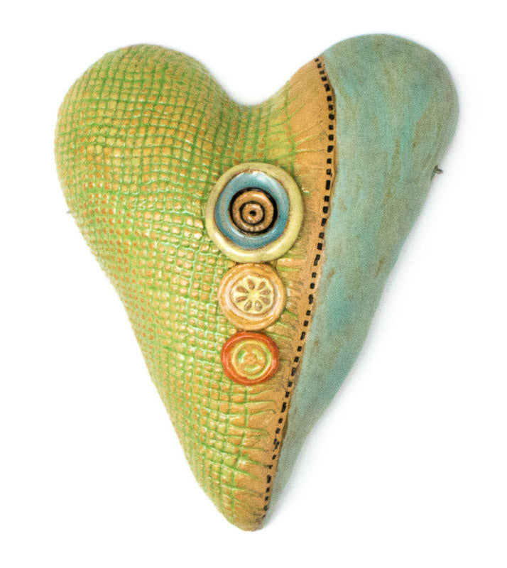 Burlap over Buttons Heart Ceramic Wall Art - Small