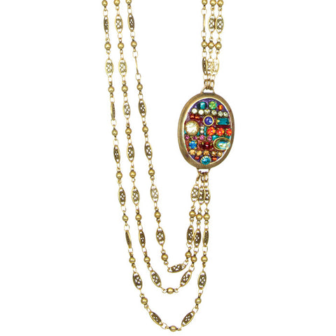 Multi Bright Three Strand Oval Pendant Necklace by Michal Golan