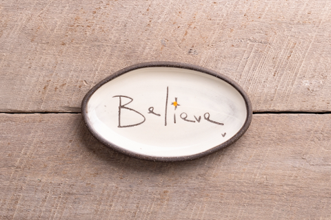 Believe Hand Painted Ceramic Mini Oval