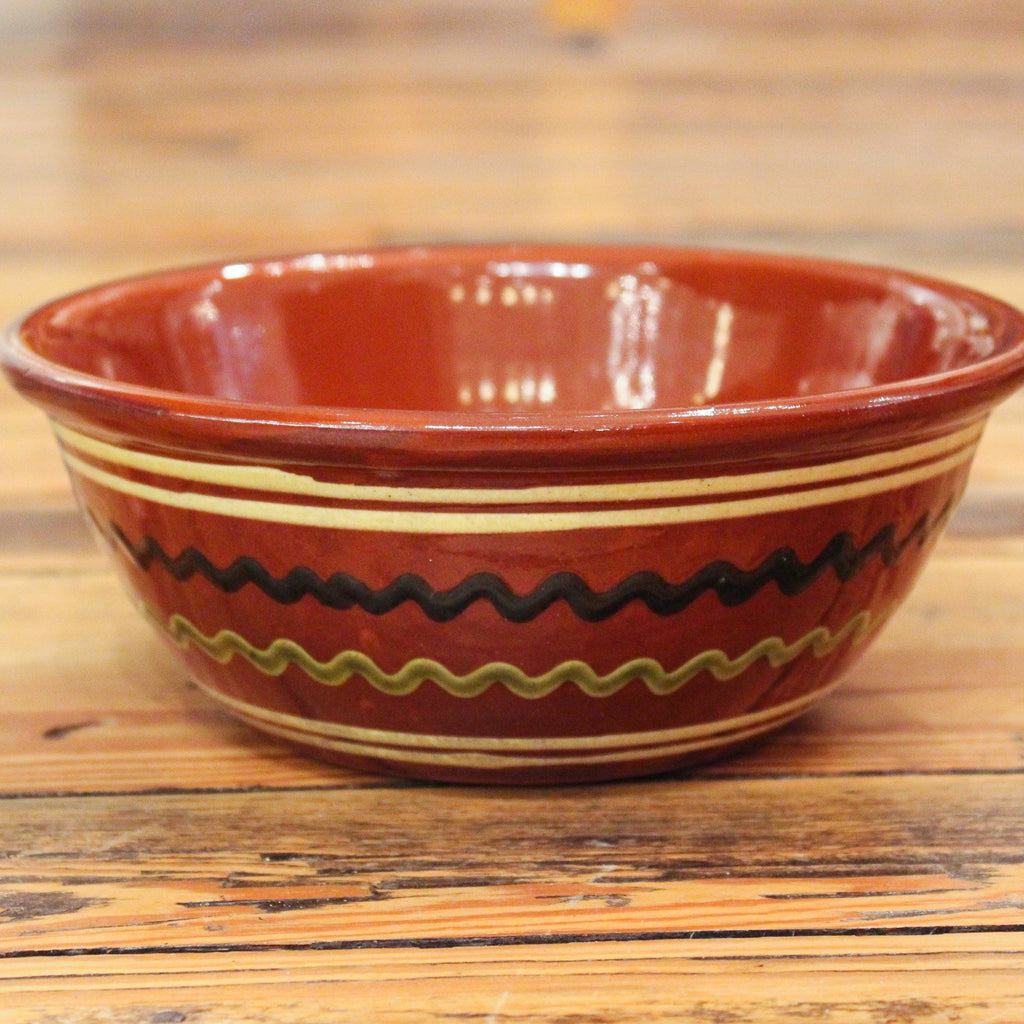 Redware Bowl with Black and Green Lines
