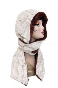 Porcelain with Chocolate Luxury Faux Fur Hoody Scarf