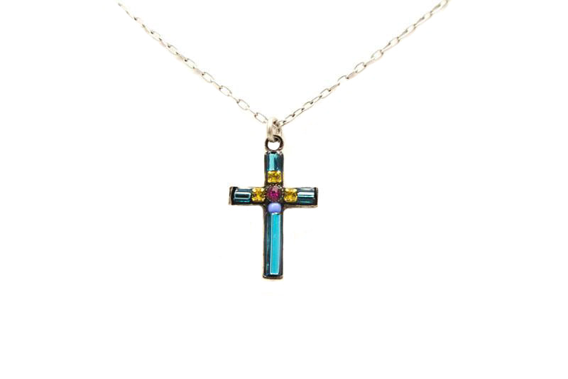 Light Blue Small Simple Cross Necklace by Firefly Jewelry