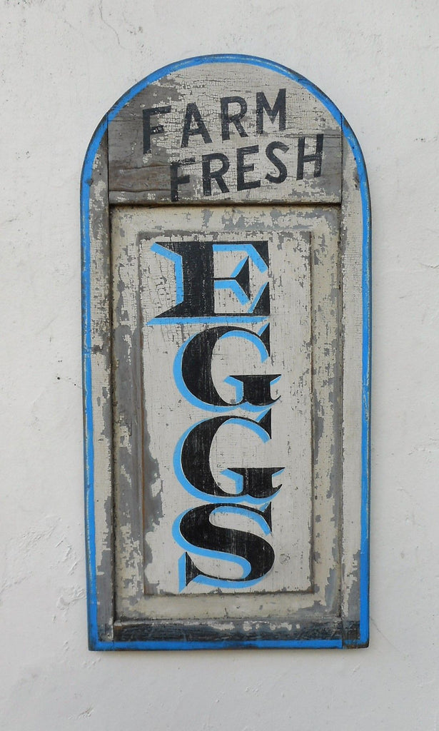 Farm Fresh Eggs Arched Vertical with Blue Trim Americana Art