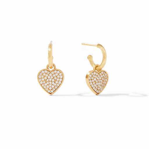 Heart Pave Hoop &amp; Charm Earring Gold White Cubic Zirconia by Julie Vos