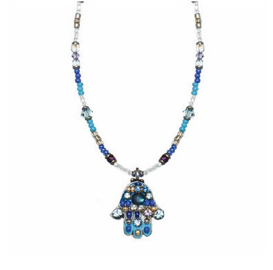 Multi Bright Blue Small Hamsa Beaded Necklace by Michal Golan