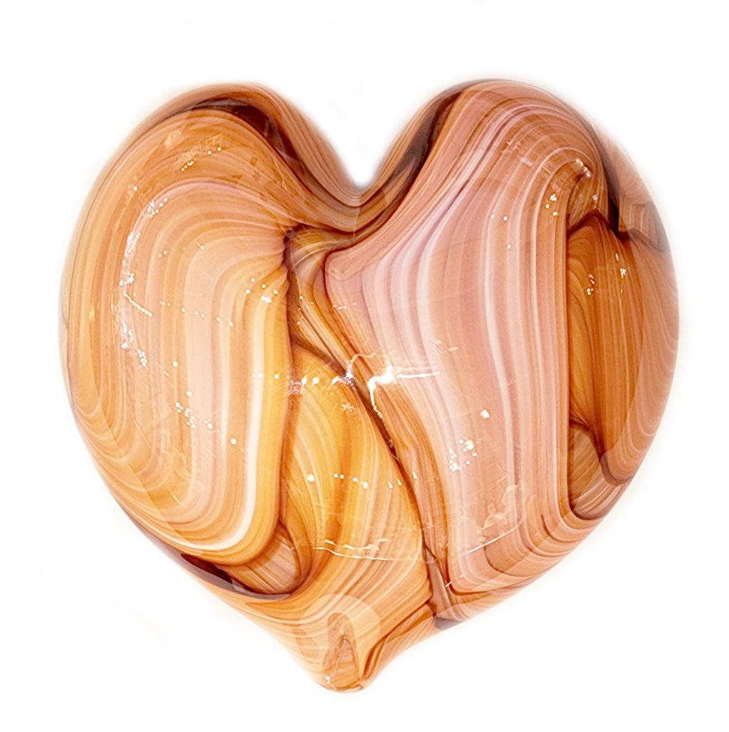 Heart in Apricot Handblown Glass Paperweight