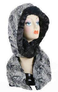 Licorice Swirl with Cuddly Black Luxury Faux Fur Hoody Scarf