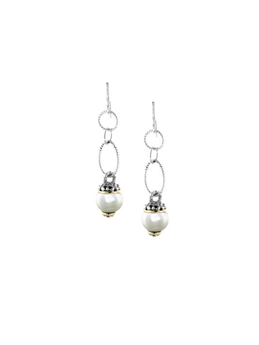 Ocean Images Collection Seashell Pearl Fish Hook Long Drop Earrings by John Medeiros