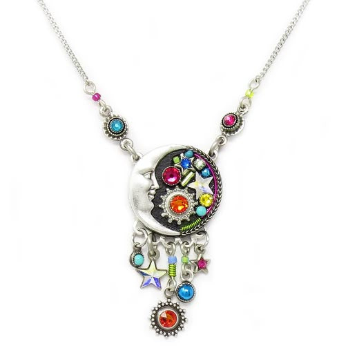 Multi Color Luna Circular Pendant with Dangles Necklace by Firefly Jewelry