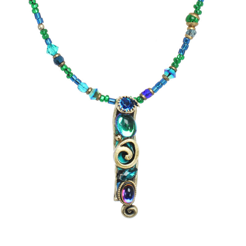 Emerald Long Swirl Pendant Beaded Necklace by Michal Golan