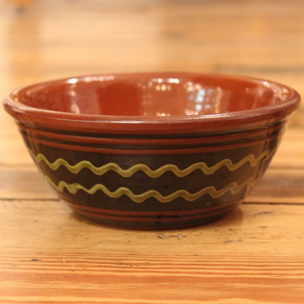 Redware Bowl in Black with Green Lines