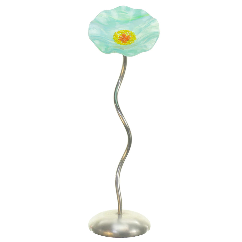 Jade Silver Base Single Handblown Glass Flower