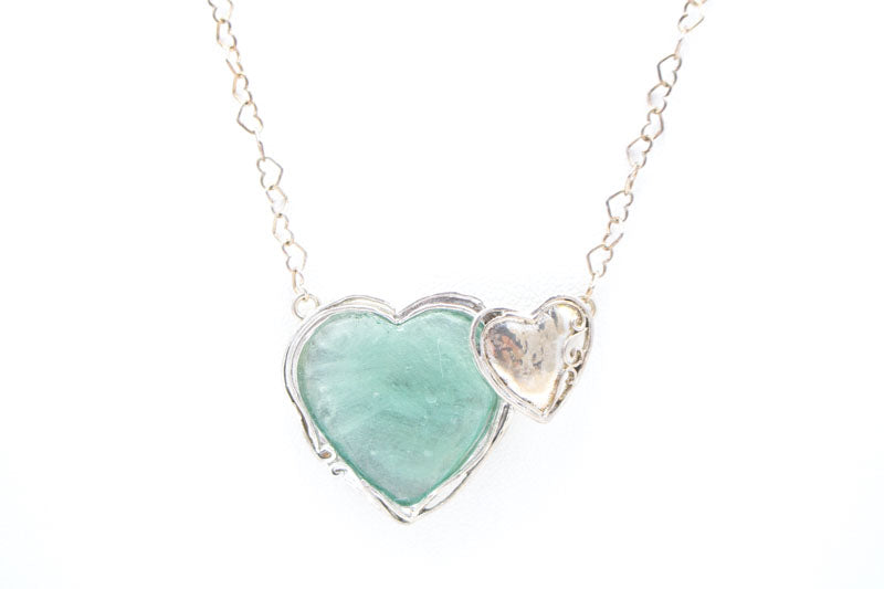 Double Heart Washed Roman Glass Necklace