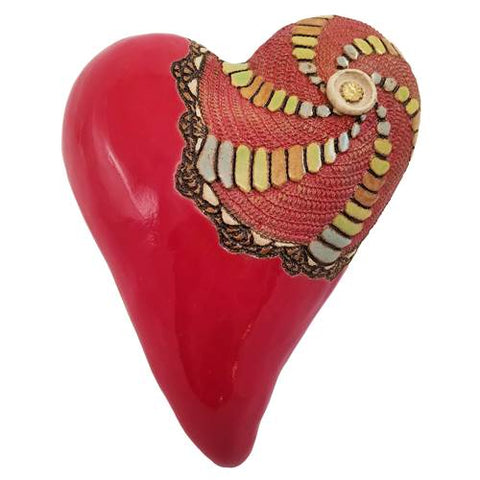 Little Red Pinwheel Heart Ceramic Wall Art by Laurie Pollpeter