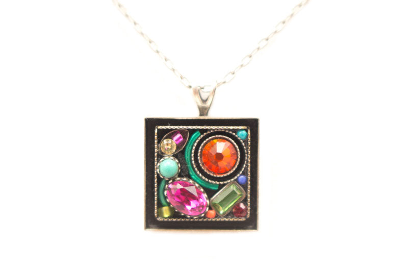 Multi Color Calypso Square Pendant Necklace by Firefly Jewelry
