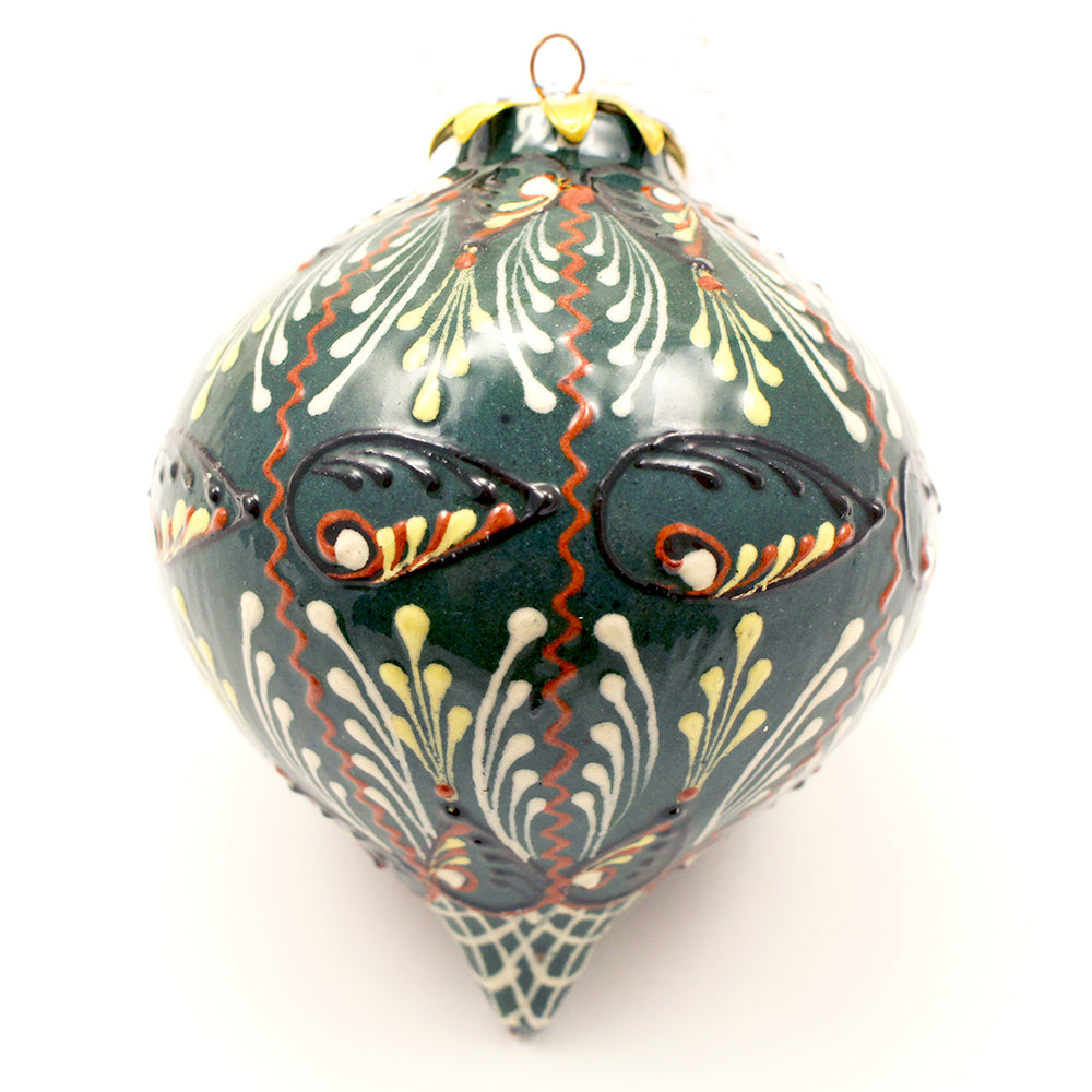 Teal, Red, and White Teardrop Ceramic Ornament