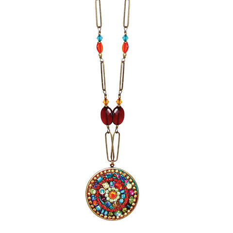 Multi Bright Round Pendant Long Chain Beaded Necklace by Michal Golan