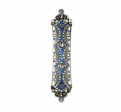 Silver and Blue Mezuzah