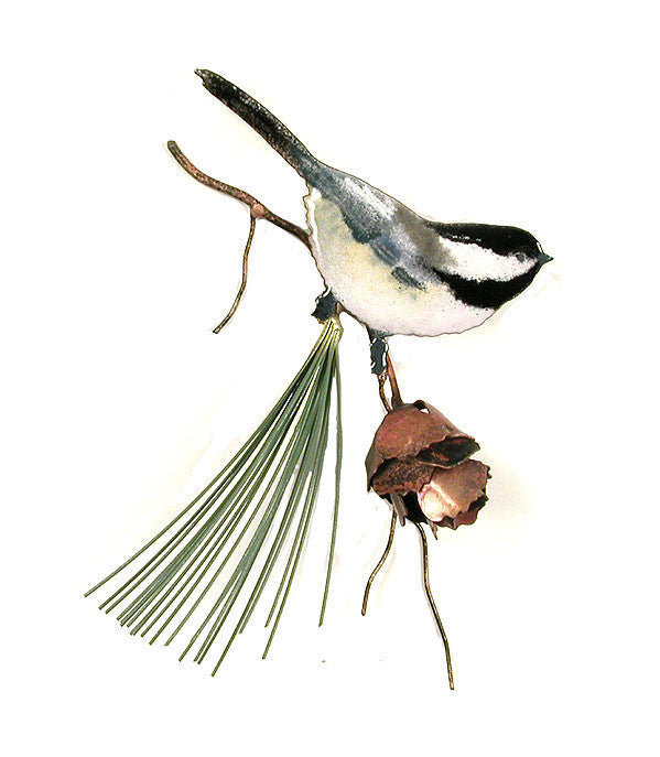Chickadee with Copper Pine Cone Wall Art by Bovano Cheshire