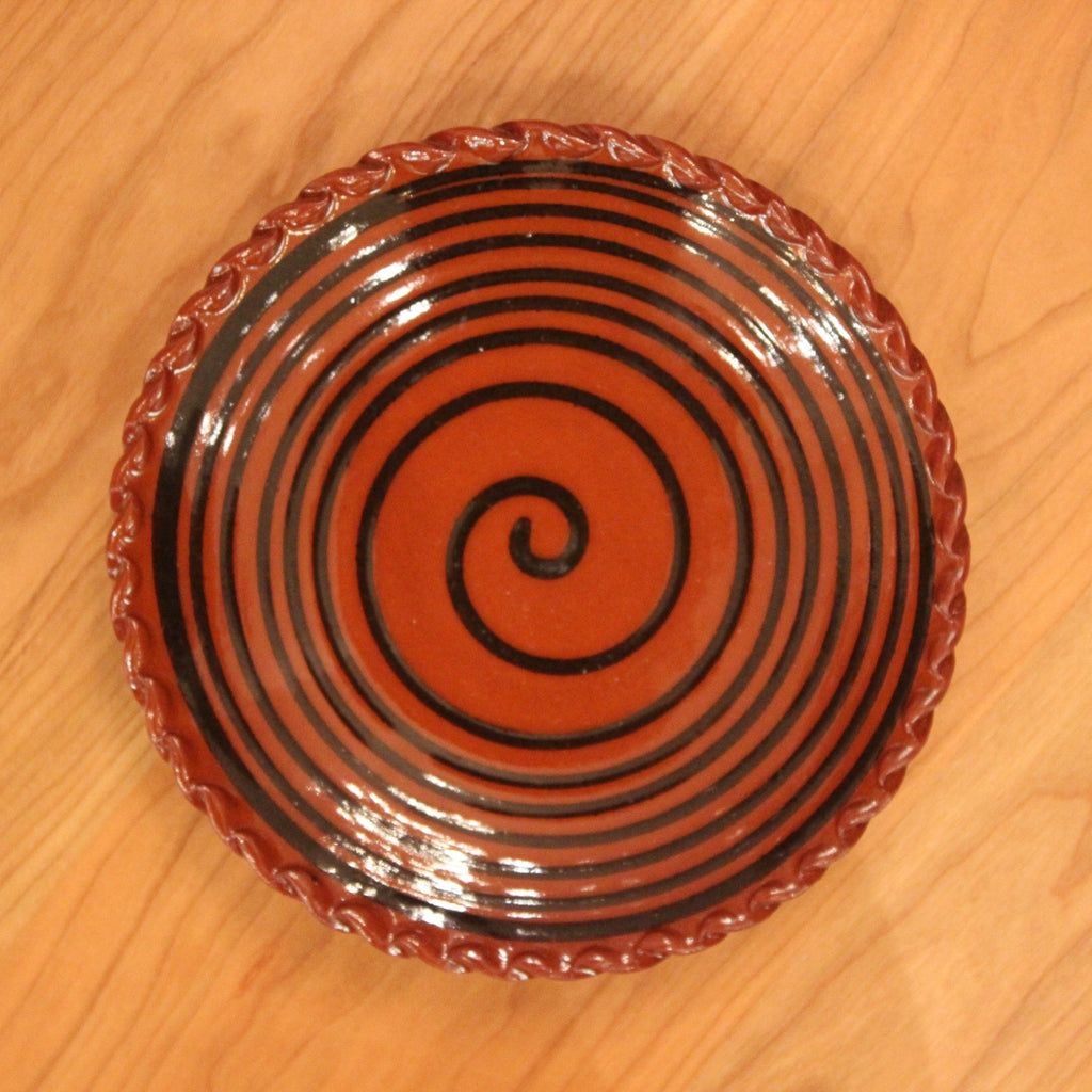 Redware 7'' Plate with Big Black Swirl