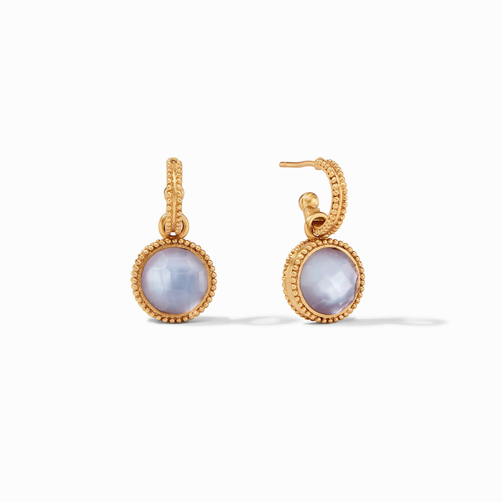 Fleur-de-Lis Hoop & Charm Earrings Gold Iridescent Lavender Reversible by Julie Vos