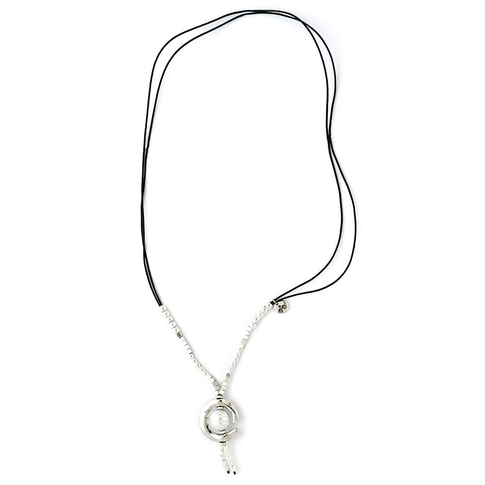 Moon Pearl Leather Necklace