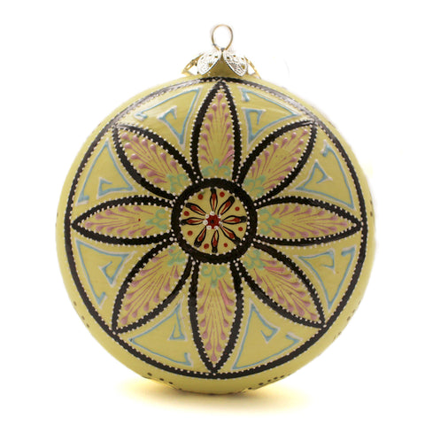Yellow Background, Black, Green, Pink Geometrical Large Round Ceramic Ornament