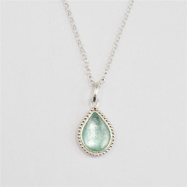 Beaded Edge Teardrop Washed Roman Glass Necklace