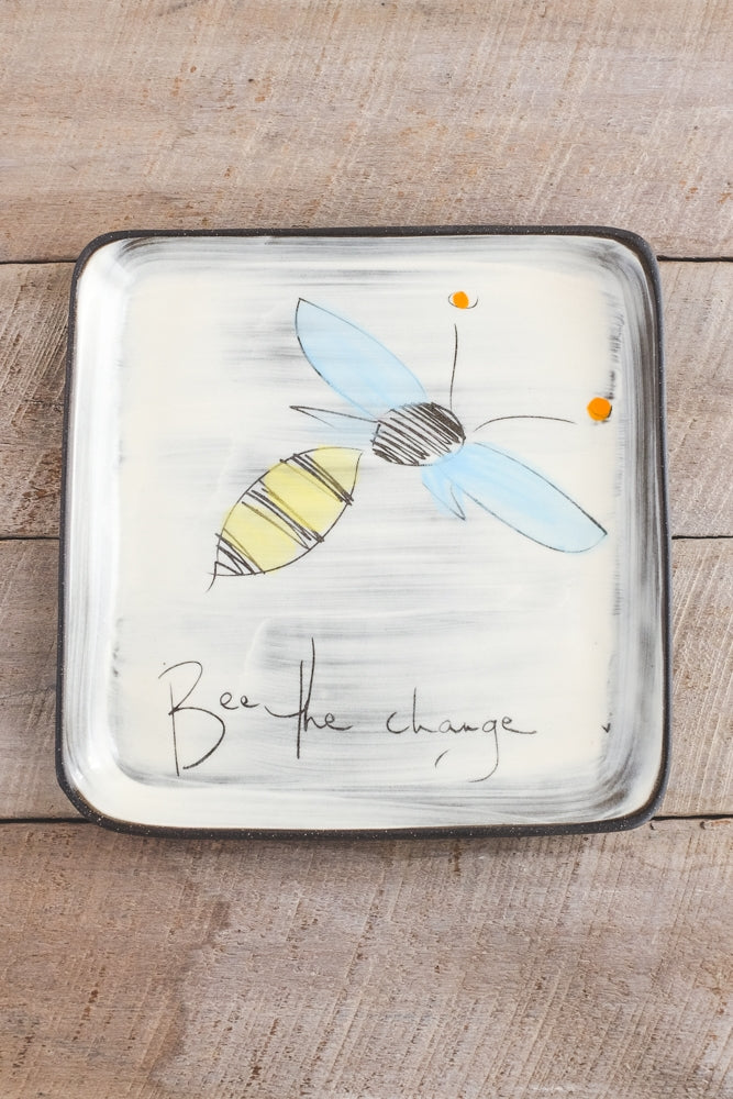 Bee the Change Small Square Plate Hand Painted Ceramic