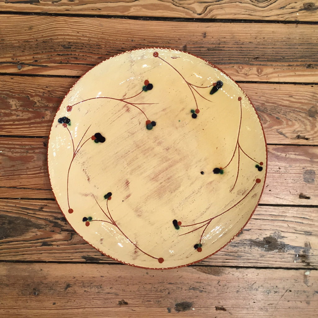 Slip Trail and Sgraffito Large Border Redware Pottery Plate