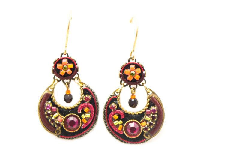 Garnet Black Backgroud Mosaic Earrings by Firefly Jewelry